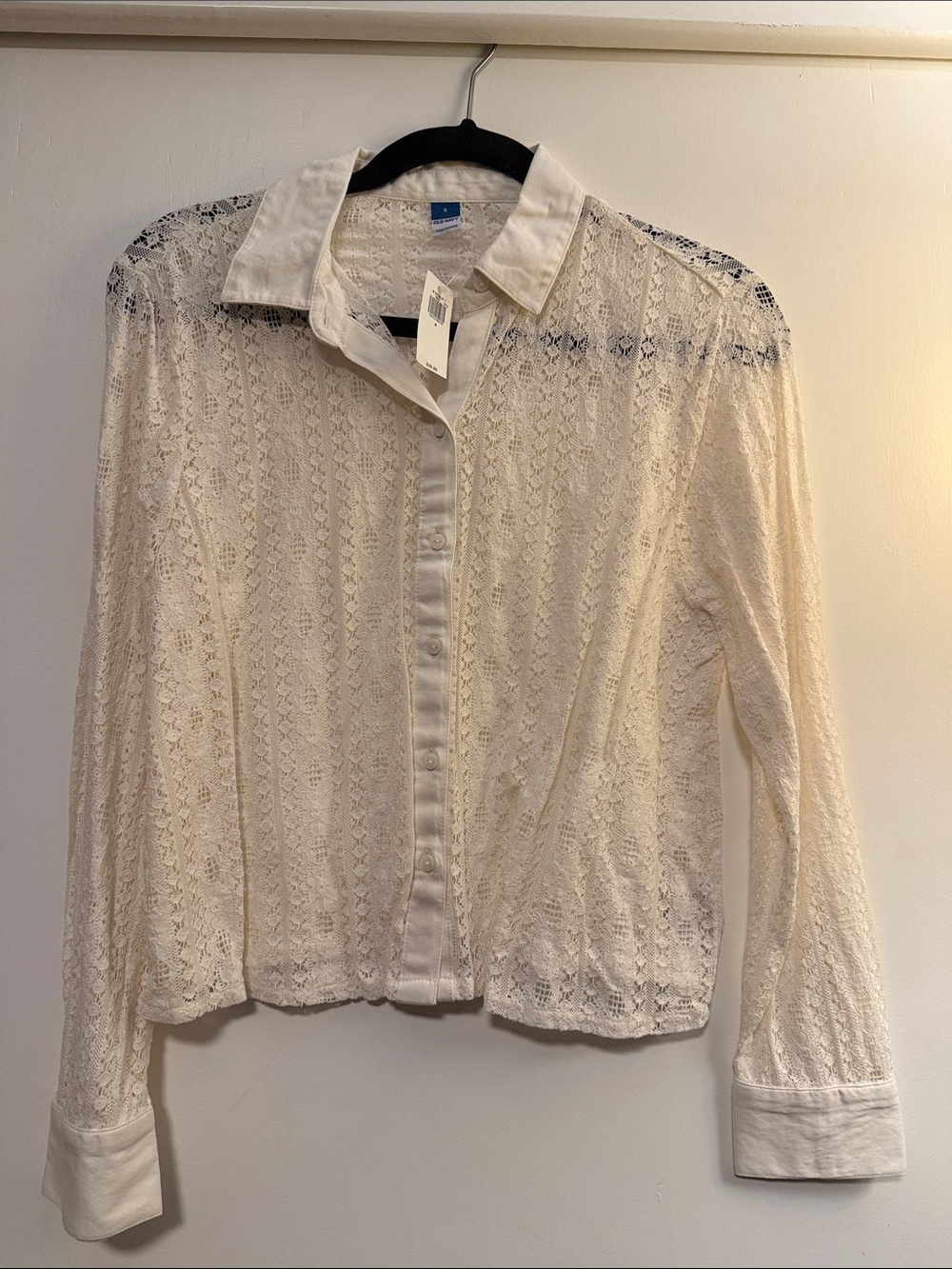 White lace button-front shirt